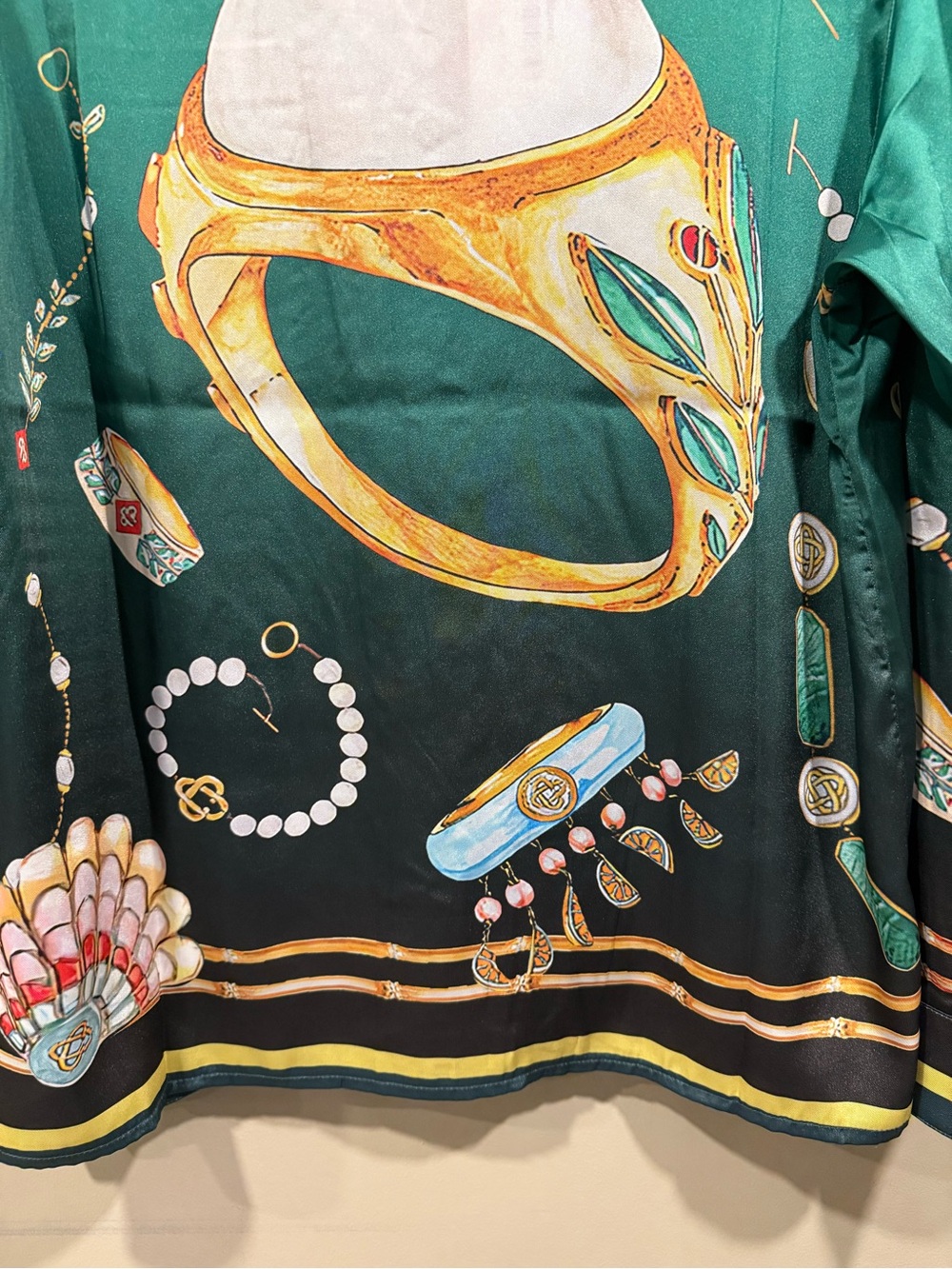 Casa blanca La Boite Green Printed polyester Camp-Collar long sleeve shirt image 8